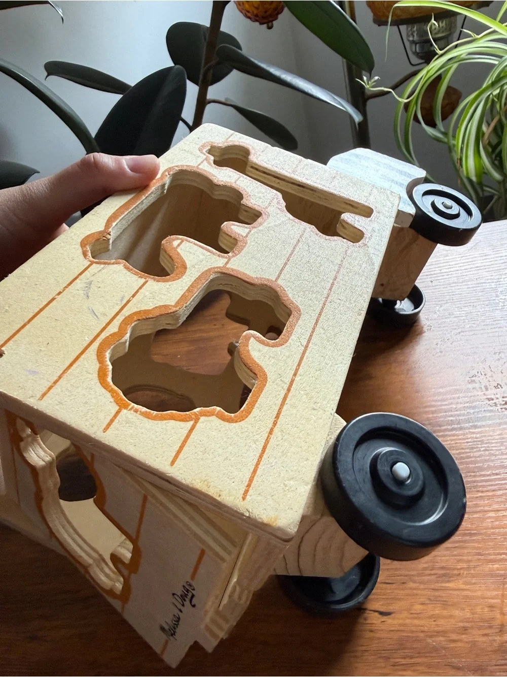 Melissa & Doug Wooden Animal Shape Sorter Truck - Orange
